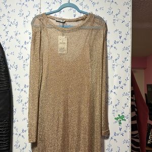 Zara knit wear rose gold knit long sleeve maxi dress w slip
